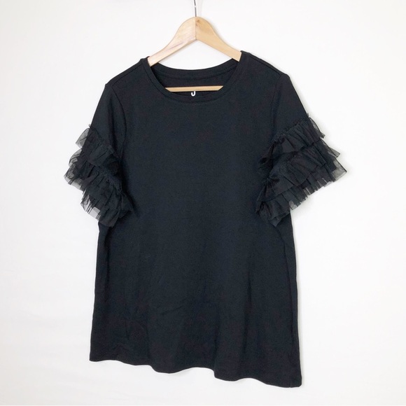 Jason Wu Black mesh, ruffle sleeves T-shirt - Picture 8 of 10